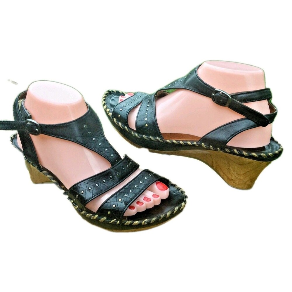 Ariat Tropez Womens Size 8.5 M Black Leather Sandals Stability Cushion Studs